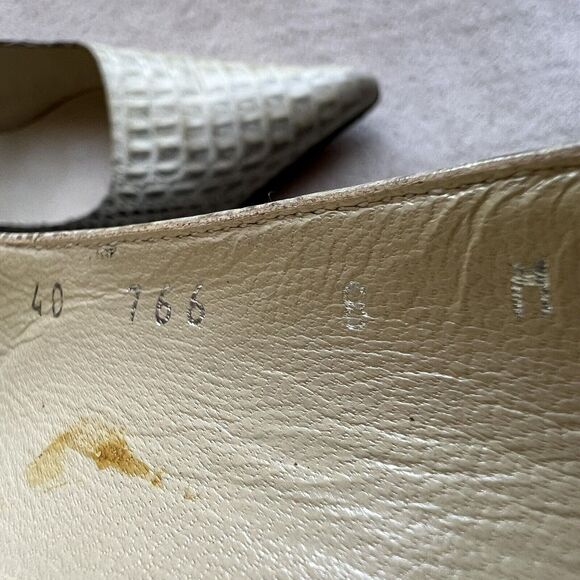 Emanuel Urgaro Paris Embossed Snakeskin Cream Taupe Leather Pumps Pointy Women 8 - Picture 14 of 16